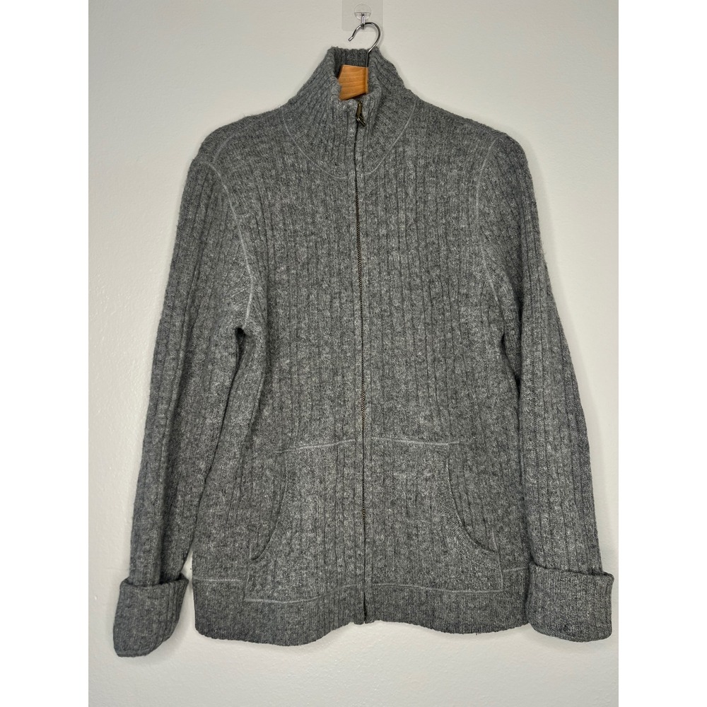Polo Jeans Co Ralph Lauren Mens XL Gray 100% Wool Full Zip Cable Knit Sweater